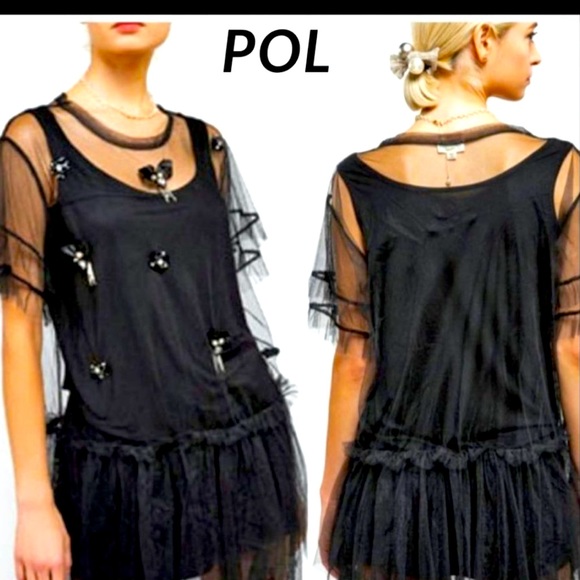 POL Tops - POL🔥Gorgeous black mesh overlay top w/beads+cami